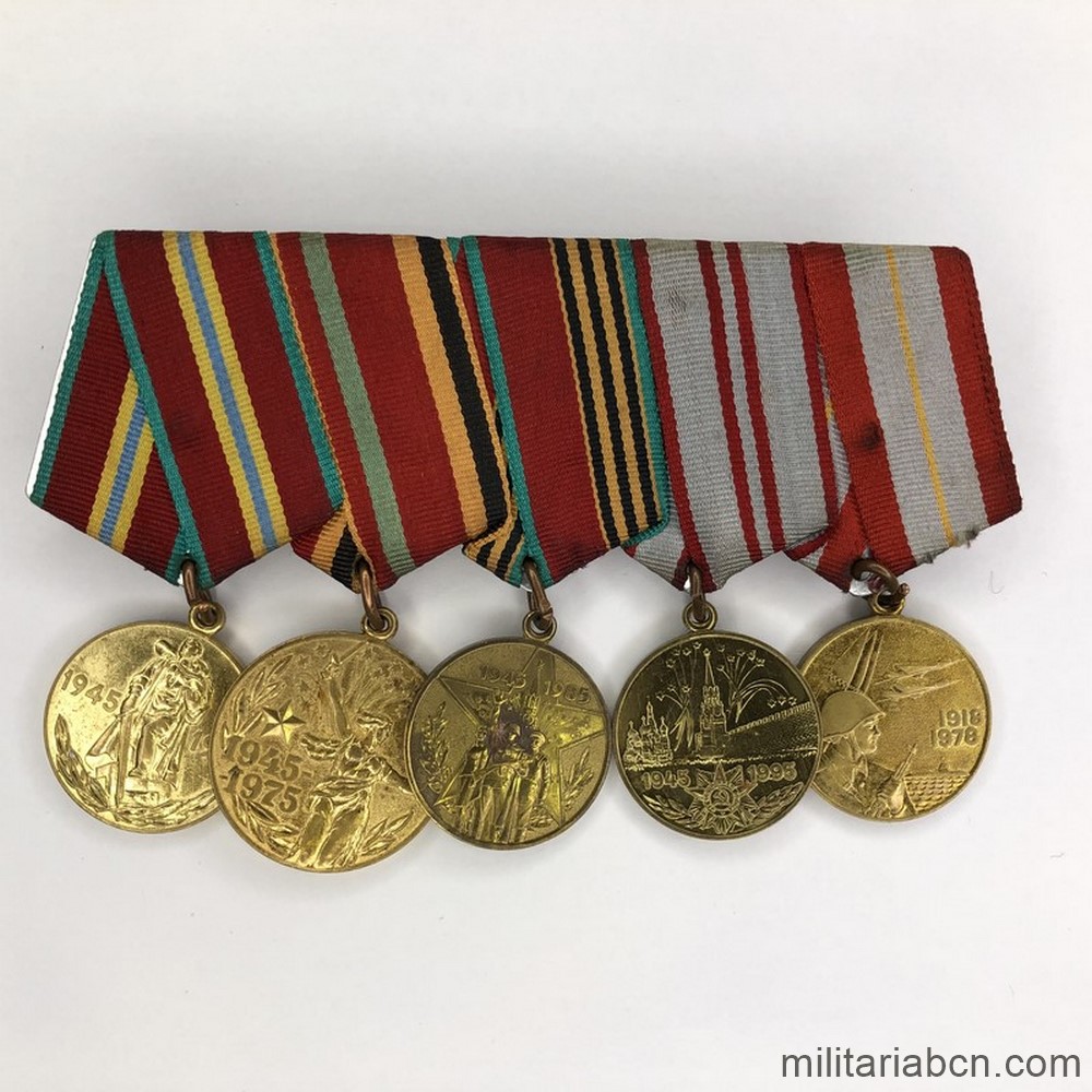 URSS Pasador con 6 medallas Conmemorativas de la Segunda Guerra Mundial