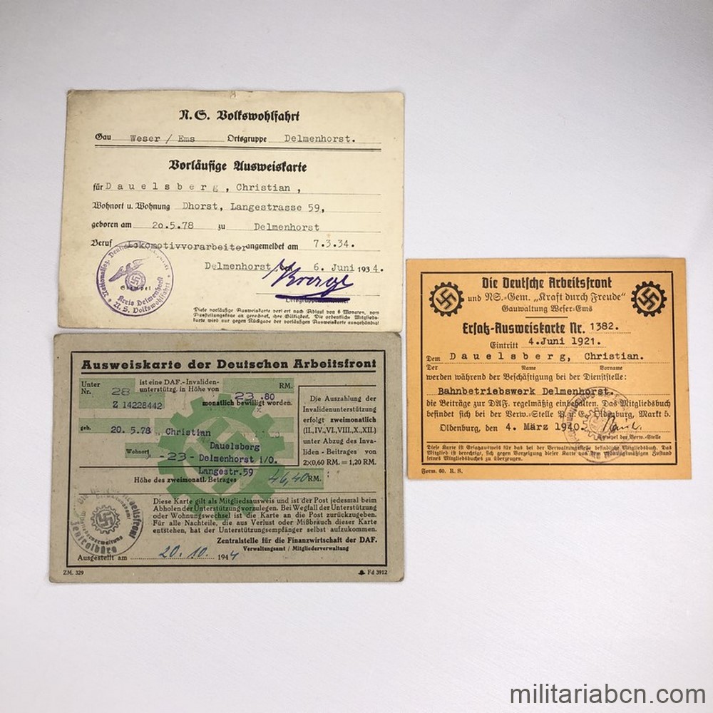 Alemania III Reich. Documentos del NS-Volkswohlfahrt (NSV) y el Deutsche Arbeitsfront (DAF)