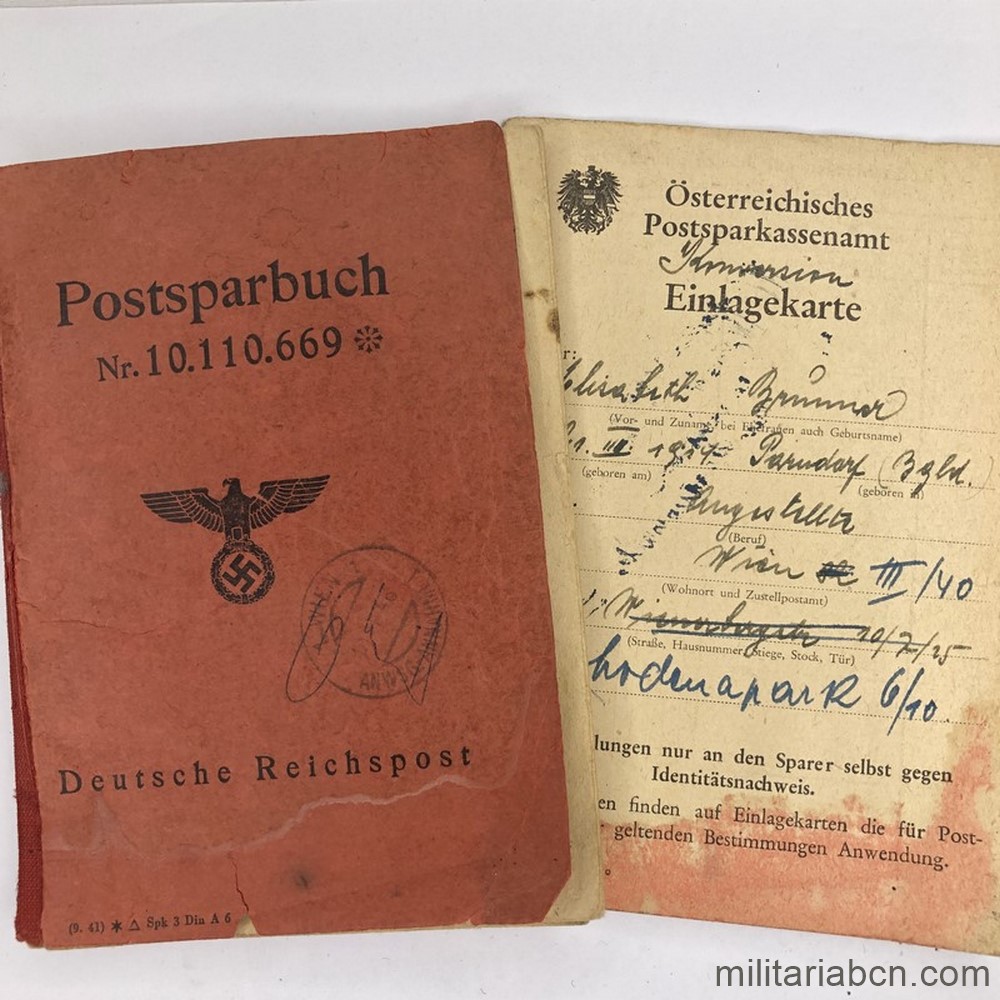 Alemania III Reich. Conjunto de la Postsparbuch y Einlagekarte de la Deutsche Reichspost