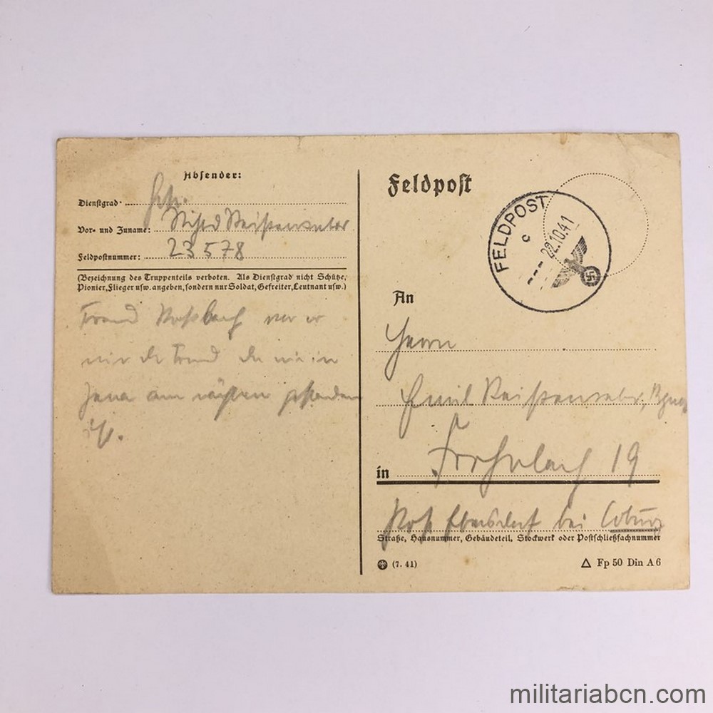 Alemania III Reich. Tarjeta postal, Feldpost. 1941