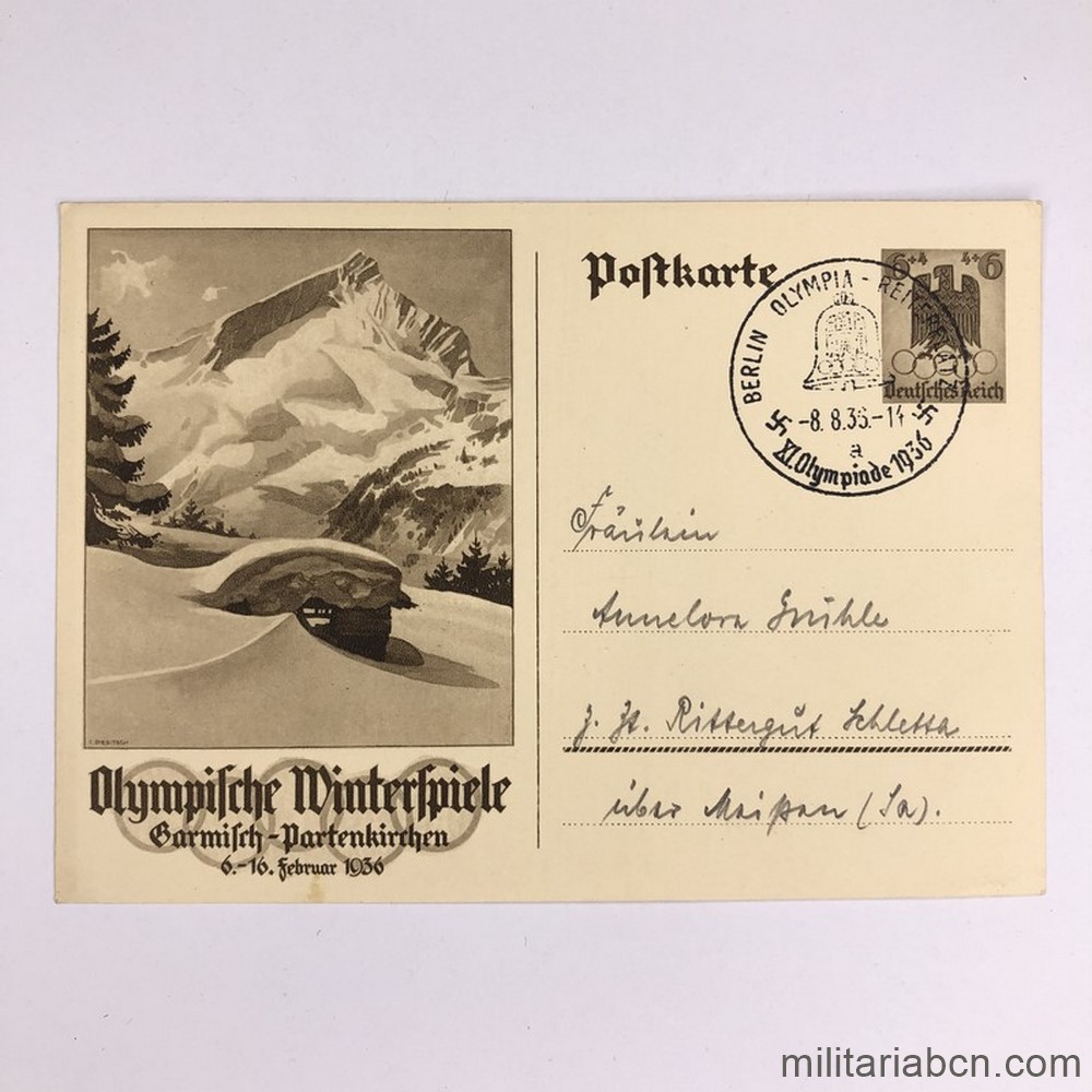 Alemania III Reich. Tarjeta postal de la Olympische Winterspiele de Garmisch Partenkirchen 1936
