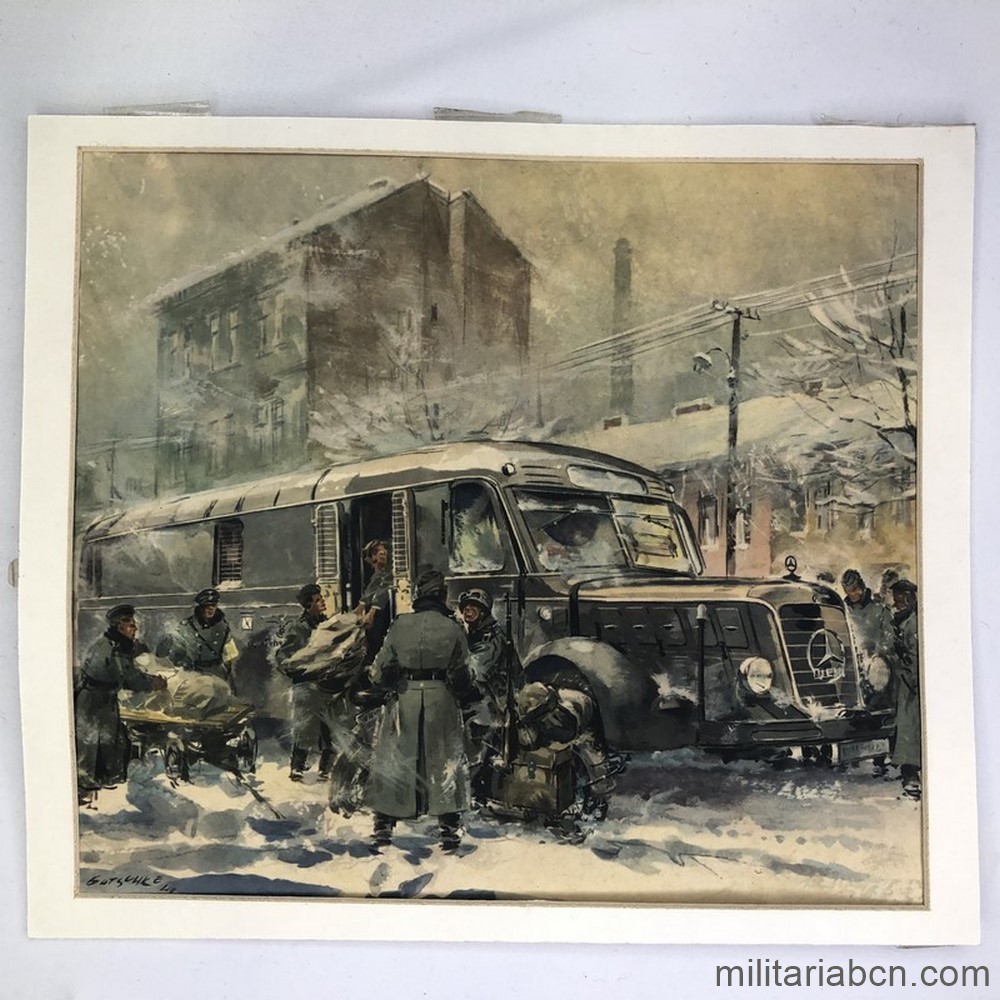 Alemania III Reich. Pintura en técnica mixta. Transporte del correo. 1940