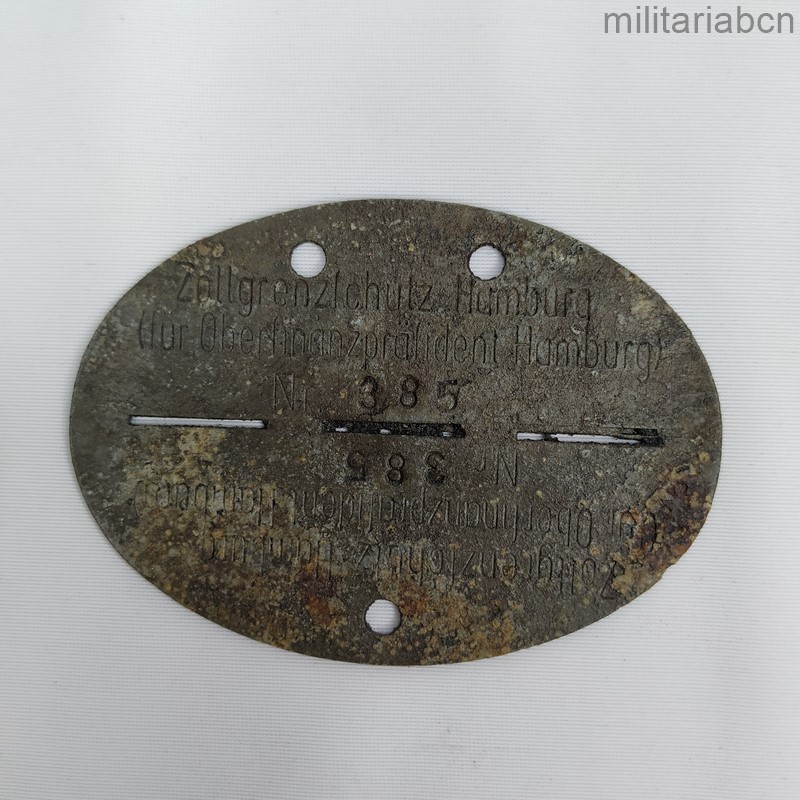 Alemania III Reich. Dog tag Zollgrenzschutz Hamburg