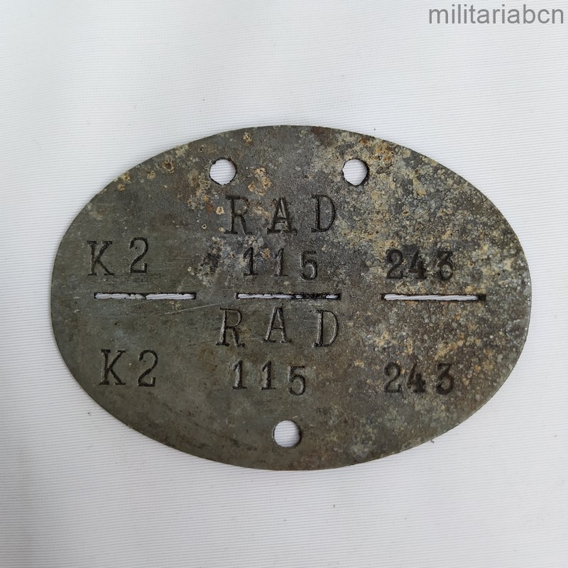 Alemania III Reich. Chapa de Identificación Reichsarbeitsdienst