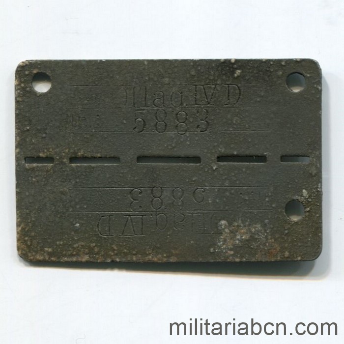 Chapa de identificación, dog tag o Erkennungsmarke de prisionero de guerra del Oflag IV D. Campo de Hoyerswerda, Alemania. Nº 5883
