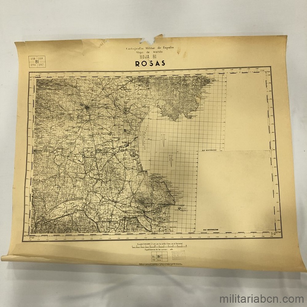 Mapa de Mando de Rosas, Cartografía Militar de España. Guerra Civil, Ejército Nacional