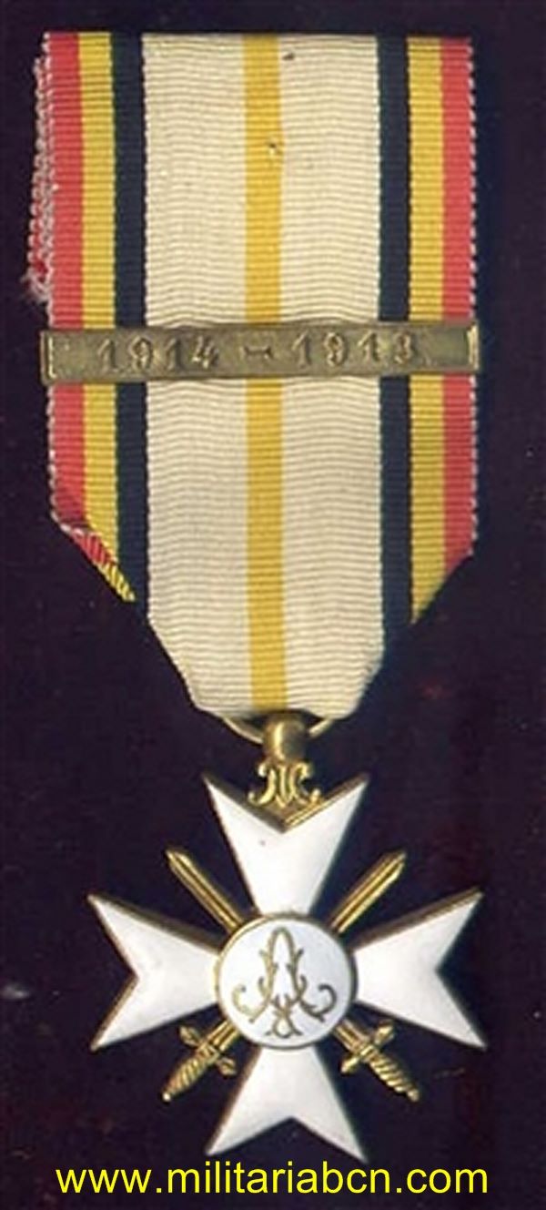 Bélgica. Condecoración Cívica. 1914-1915. Cruz de 1ª Clase. Con pasador 1914-1918.
