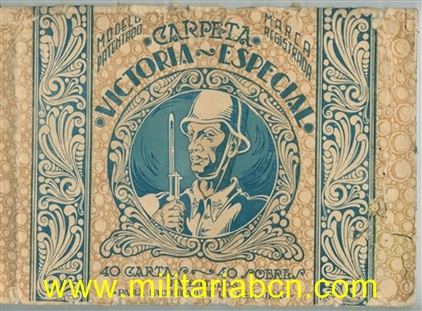 Conjunto de papel de cartas y sobres para los Combatientes del Ejército Nacional. Guerra Civil Española.