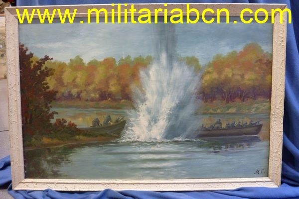 Pintura al óleo sobre tabla. Maniobras del Pacto de Varsovia. 65 x 42 cm.