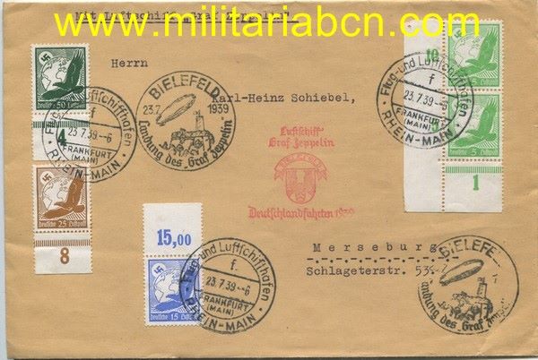 Sobre primer día con sellos y marchamos, vuelo del Graf Zeppelin  23 de julio del 1939.