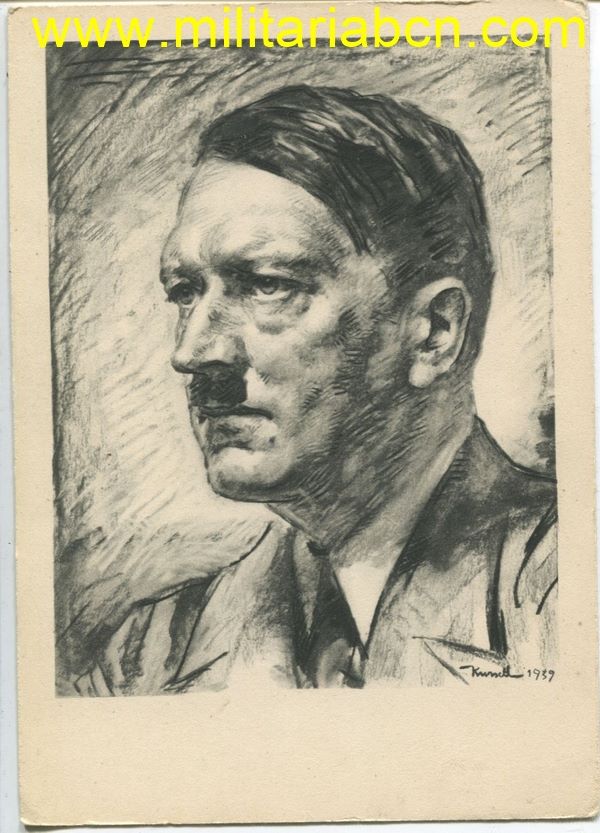 Postal con la figura de Adolf Hitler.   Sin circular.