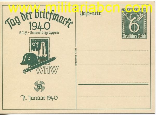 Alemania III Reich.    Postal Día del Sello 1940.  Con sello impreso.  Sin circular.