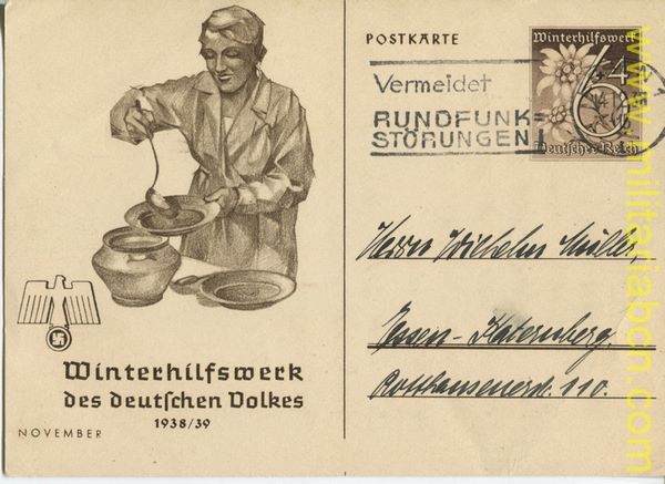 Alemania III Reich. 2ª Guerra Mundial. Postal. Winterhilfswerk des Deutschen Volkes.