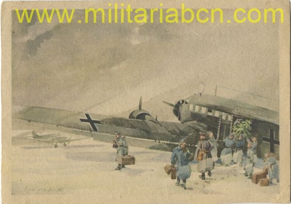 Alemania III Reich.  Postal.  Zeichnung: Obergefreiter Fritz Brauner.