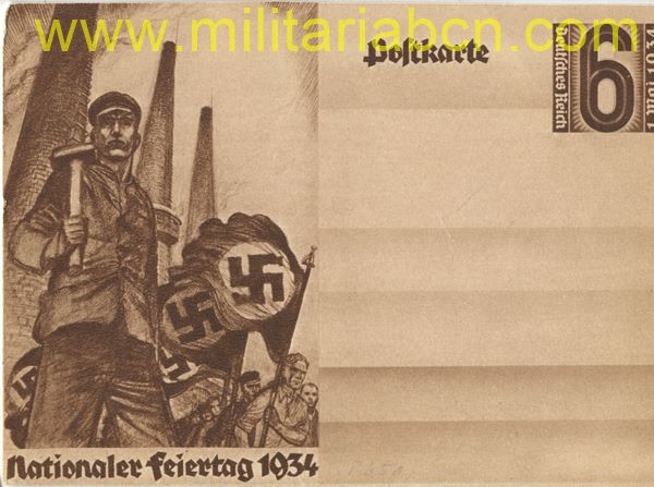Alemania III Reich.  Postal.  Nationaler Feiertag 1934.  Sin circular.