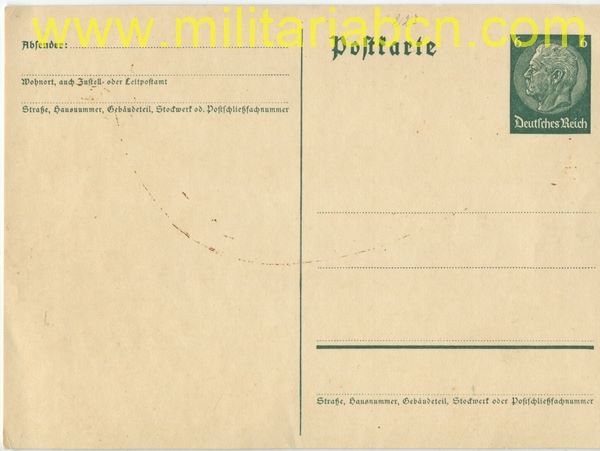 Alemania III Reich.  Postal.  Sin circular.