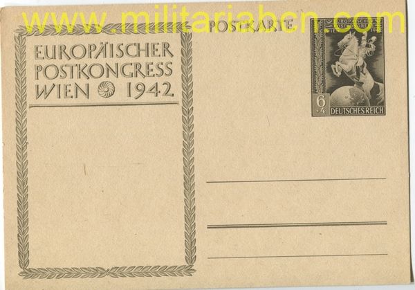 Alemania III Reich.  Postal.  Europäischer Postkongress Wien 1942.  Sin circular.