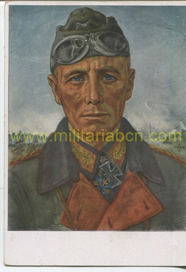 Postal de Willrich con el retrato del Mariscal Rommel. Sin usar.