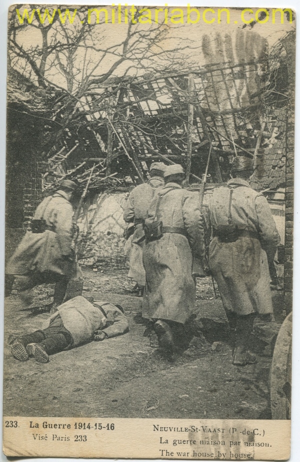 Francia. Postal con soldados franceses en Neuville-St. Vaast.  1ª Guerra Mundial.