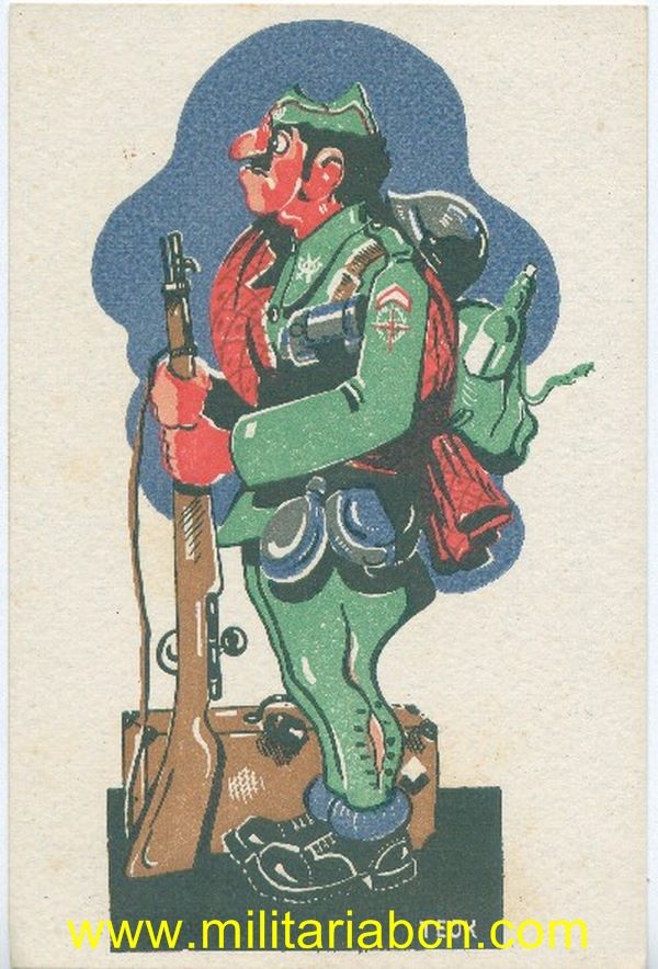 Postal humorística de la Guerra  Civil Española. Ejército Nacional