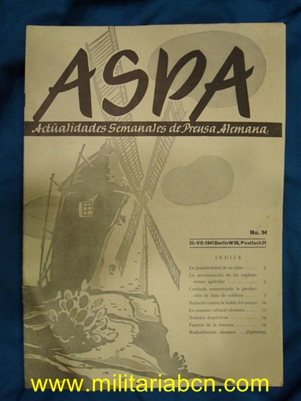 Aspa Revista de Actualidades Semanales de Prensa Alemana. nº 94. VII 1941.