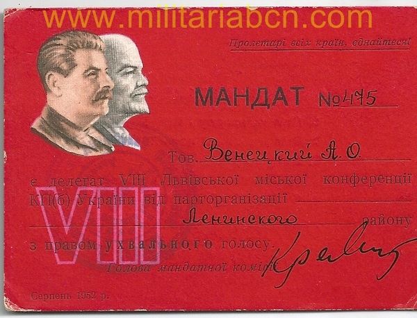 Conjunto de 12 Documentos de un Diputado al Soviet Supremo de Ucrania.  Epoca Stalin, Kruschev y Brezhnev