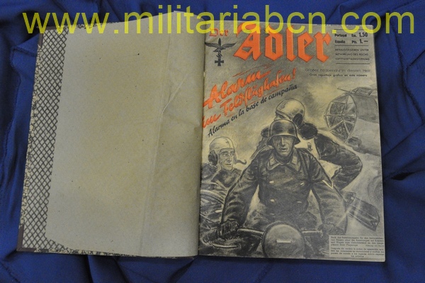 Alemania III Reich.  Revista Der Adler, de la Luftwaffe.  Encuadernada desde el número 2 al 25 de 1941.  Texto en castellano y alemán.