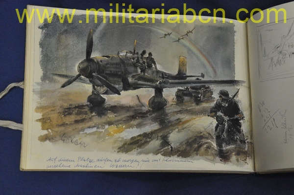 Álbum de dibujos de Hans Liska. 2ª Guerra Mundial. 40 páginas. Edición de 1942.  Hans Liska fue uno de los mejores dibujantes de la 2ª Guerra Mundial y en este álbum se representan escenas de combate y de la vida durante este período.  Esta versión es la