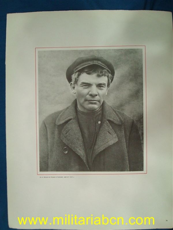 URSS. Unión Soviética. Cartel de propaganda soviético con escenas de la vida de Lenin.  Años 60. 34 x 44 cm