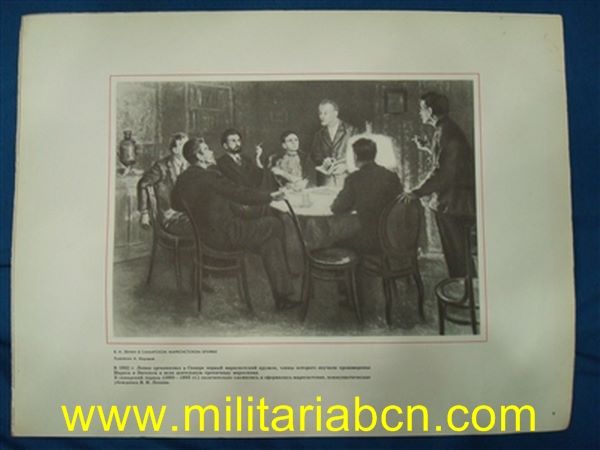 URSS. Unión Soviética. Cartel de propaganda soviético con escenas de la vida de Lenin.  Años 60. 34 x 44 cm