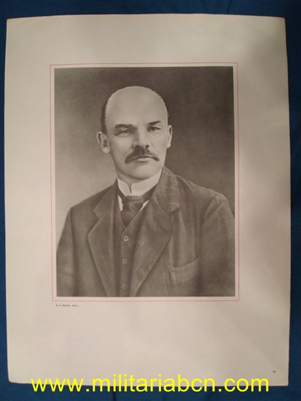 URSS. Unión Soviética. Cartel de propaganda soviético con escenas de la vida de Lenin.  Años 60. 34 x 44 cm