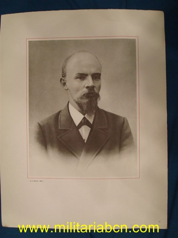 URSS. Unión Soviética. Cartel de propaganda soviético con escenas de la vida de Lenin.  Años 60. 34 x 44 cm