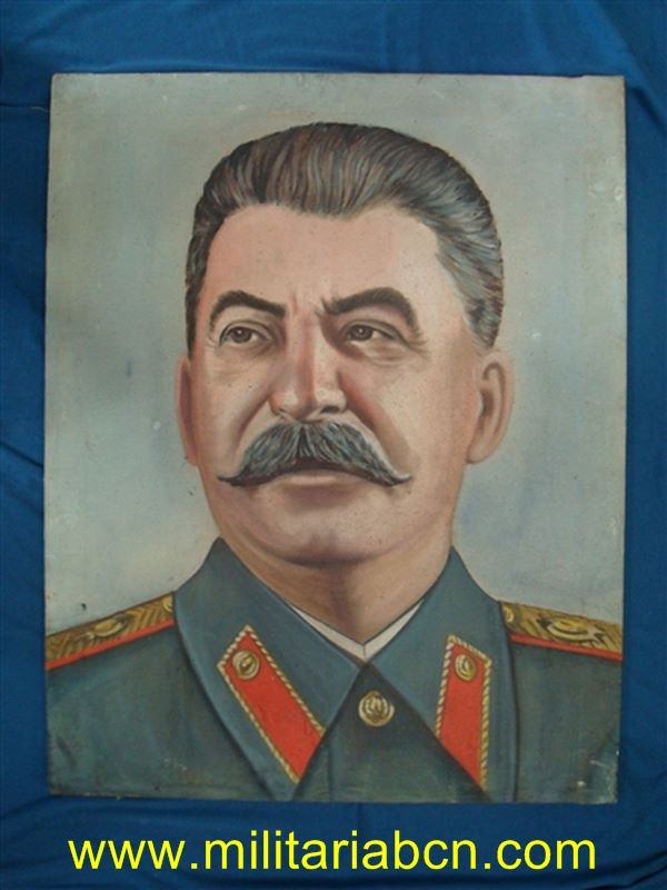 URSS Unión Soviética. Pintura al óleo de Josef Stalin.  55 x 70 cm.  Años 50.