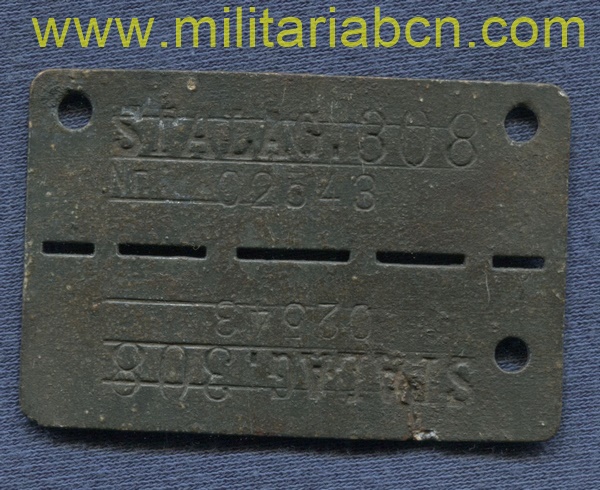 Alemania III Reich. Placa prisionero de guerra Stalag 308. M2