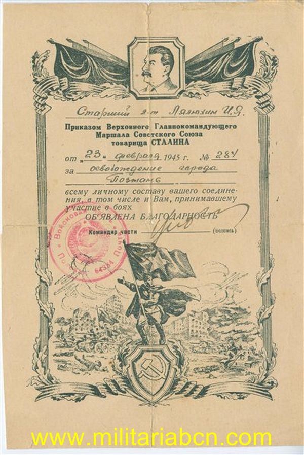 URSS Documento por Liberación de pueblos. 1945. N13