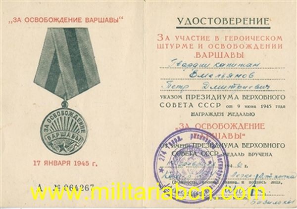 Concesión de la Medalla de la Liberación de Varsovia.1946.