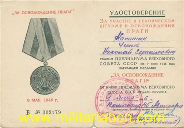 Concesión de la Medalla de la Liberación de Praga.1946.
