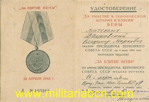 Concesión de la Medalla de la Toma de Viena. 1946.