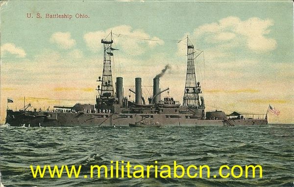 Postal del US Battleship Ohio. 1ª Guerra Mundial.