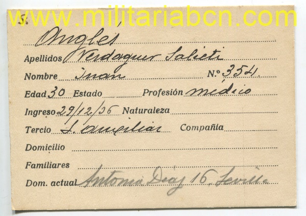 Ficha de Alistamiento al Requeté. Anglés. Época Guerra Civil. 1936