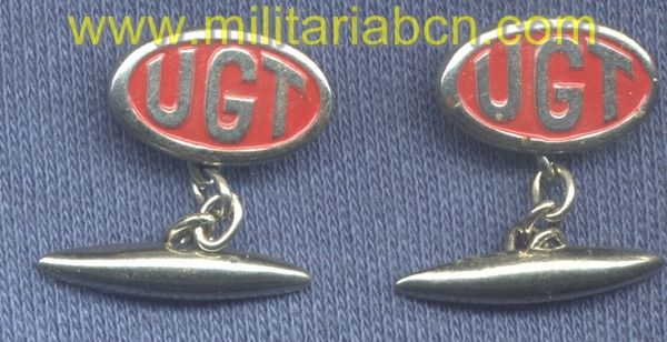 Gemelos o puños de camisa de la UGT. Unión General de Trabajadores. Epoca Guerra Civil.